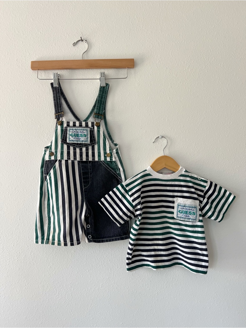 GUESS | Vintage 90s Striped Overalls  and Tee Set | 18-24 mos